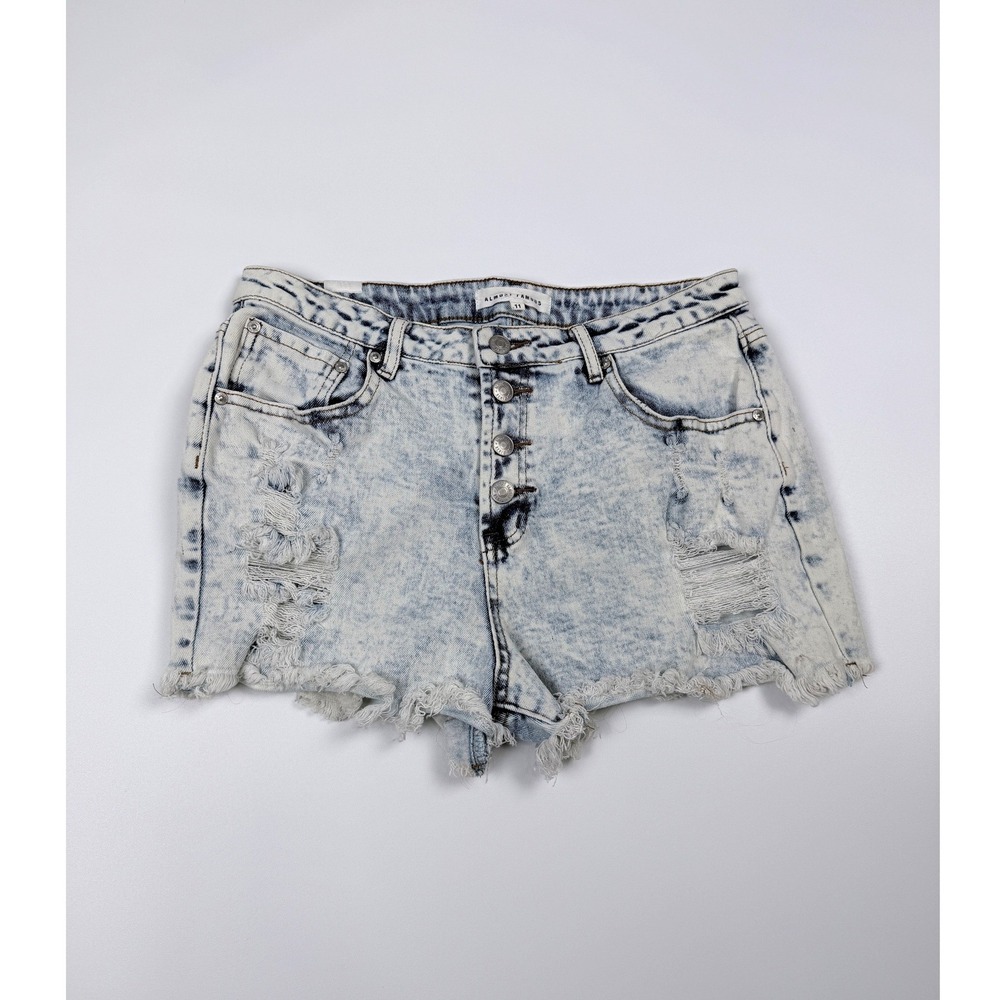 Almost Famous Denim Shorts Juniors 11 Blue Good Acid Wash Distressed Button Fly